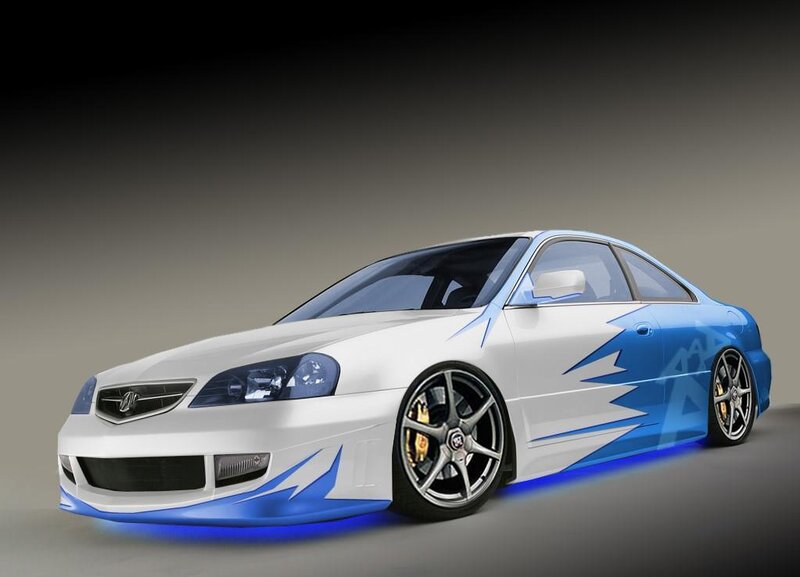 white and blue custom coupe
