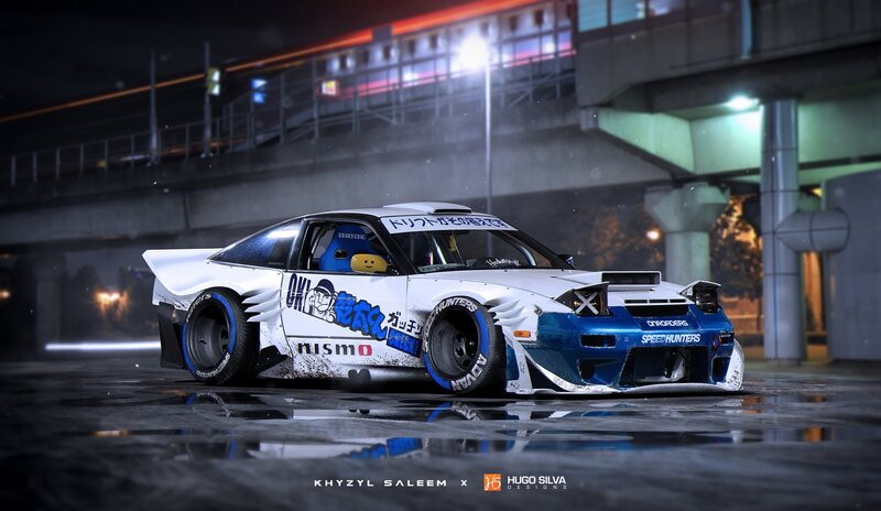 White and Blue Drift Car — Dramatic