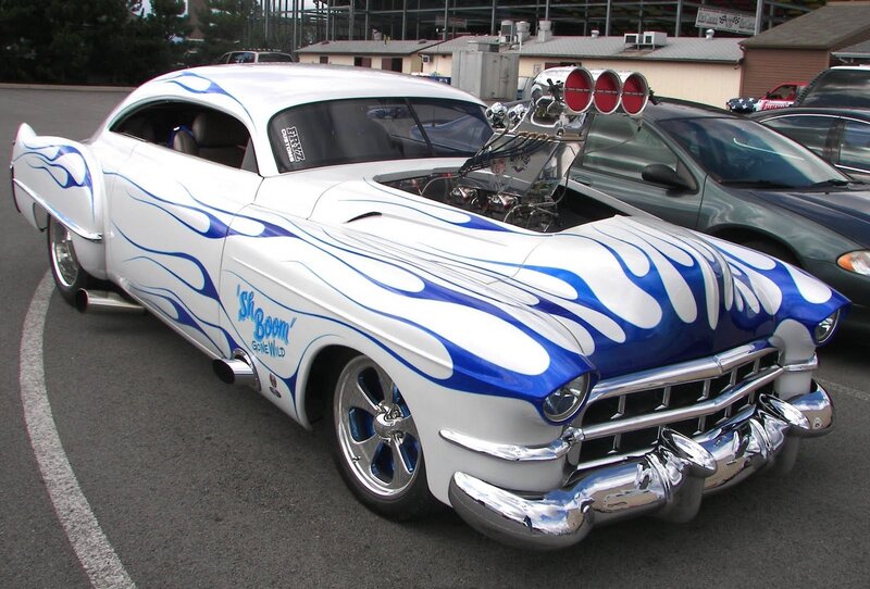 White and Blue Flame Car