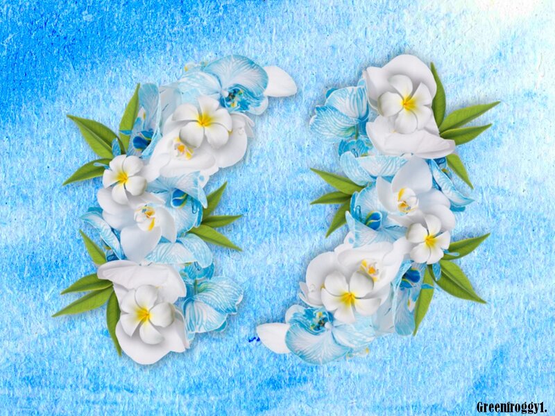 White and Blue Flowers — Serene, Digital Art