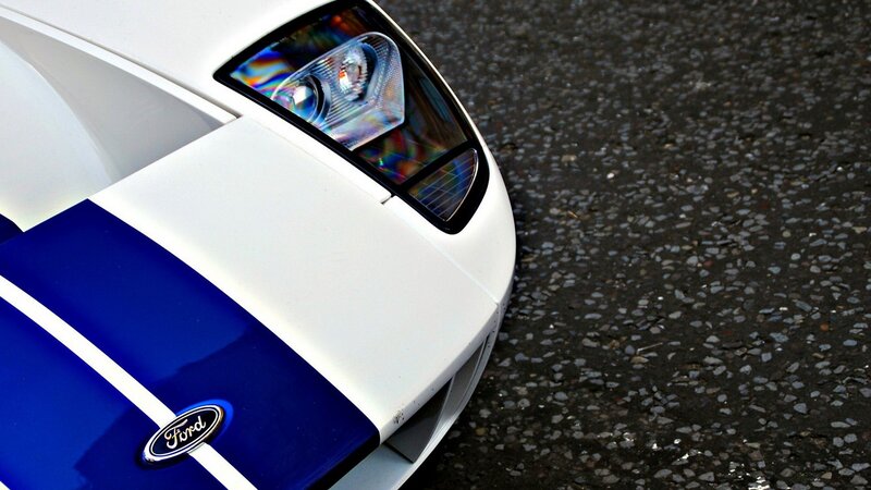 White and blue Ford race car