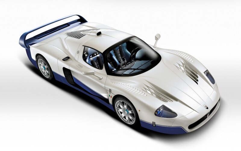 White and blue Maserati race car