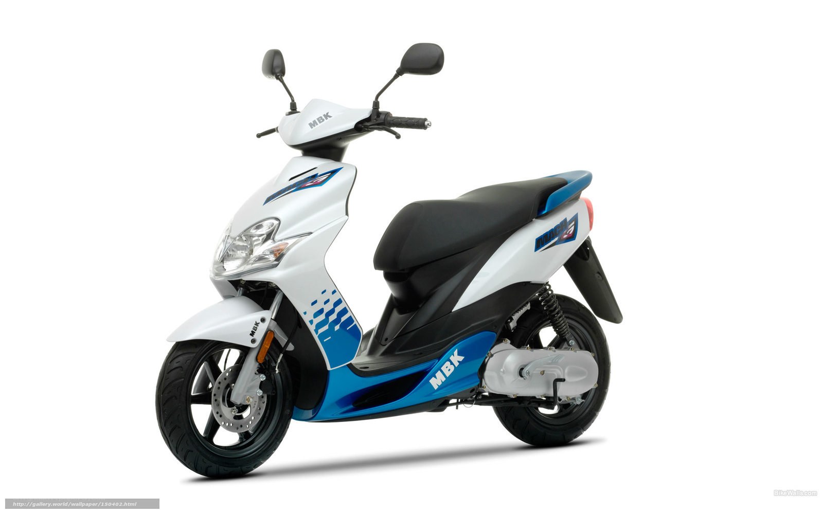white and blue MBK scooter