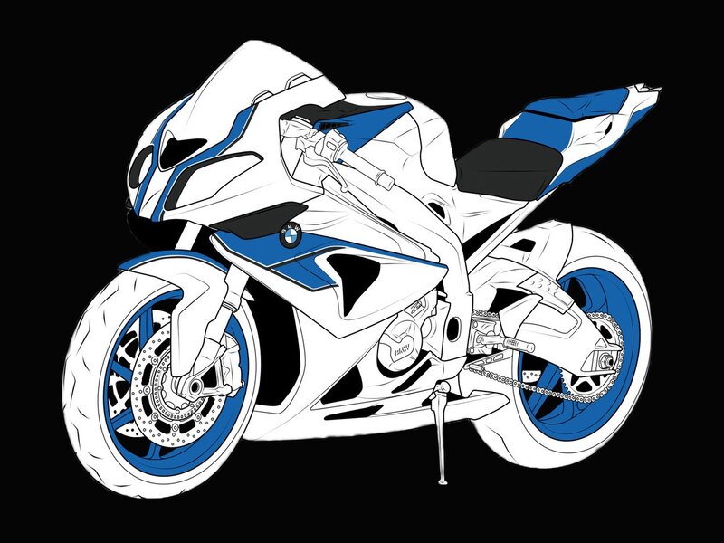 White and Blue Motorcycle — Dramatic, Illustration