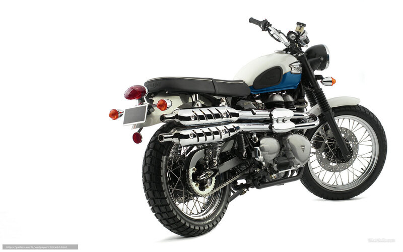 White and Blue Motorcycle — Neutral, Photograph, Seat, Exhaust Pipes