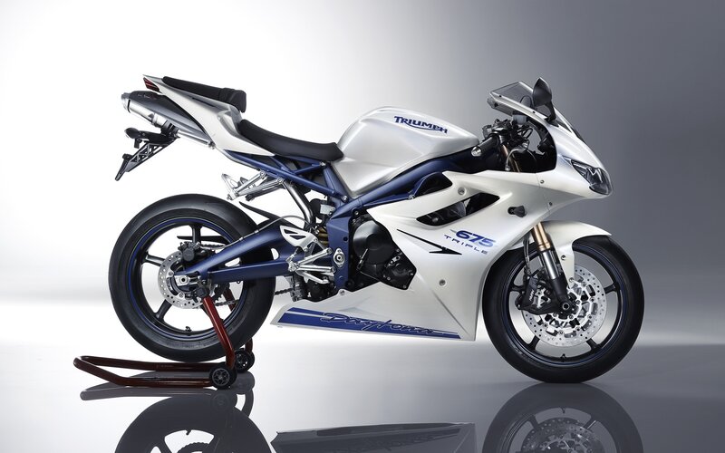 White and Blue Motorcycle — Neutral, Photograph, Stand