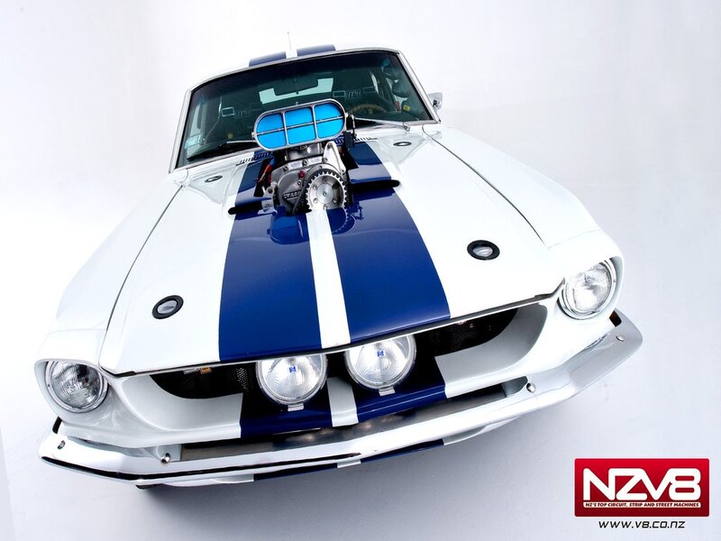 White and Blue Muscle Car — Dramatic, Photograph