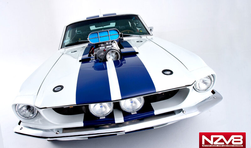 White and Blue Muscle Car — Dramatic