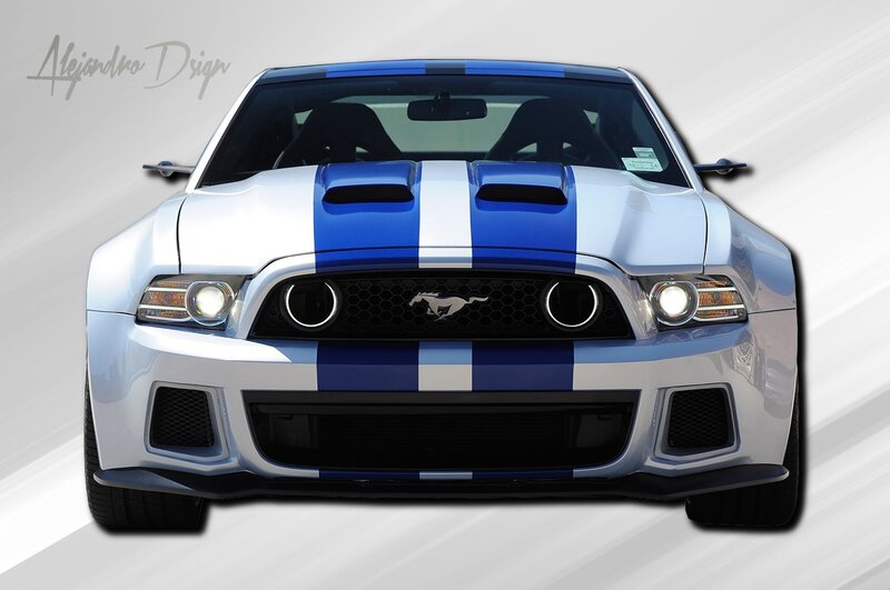 White and Blue Mustang — Dramatic, Photograph