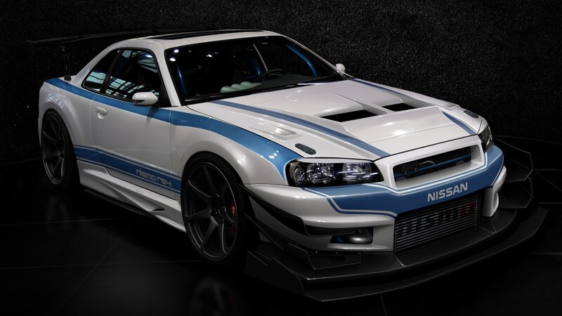 White and blue Nissan GT-R