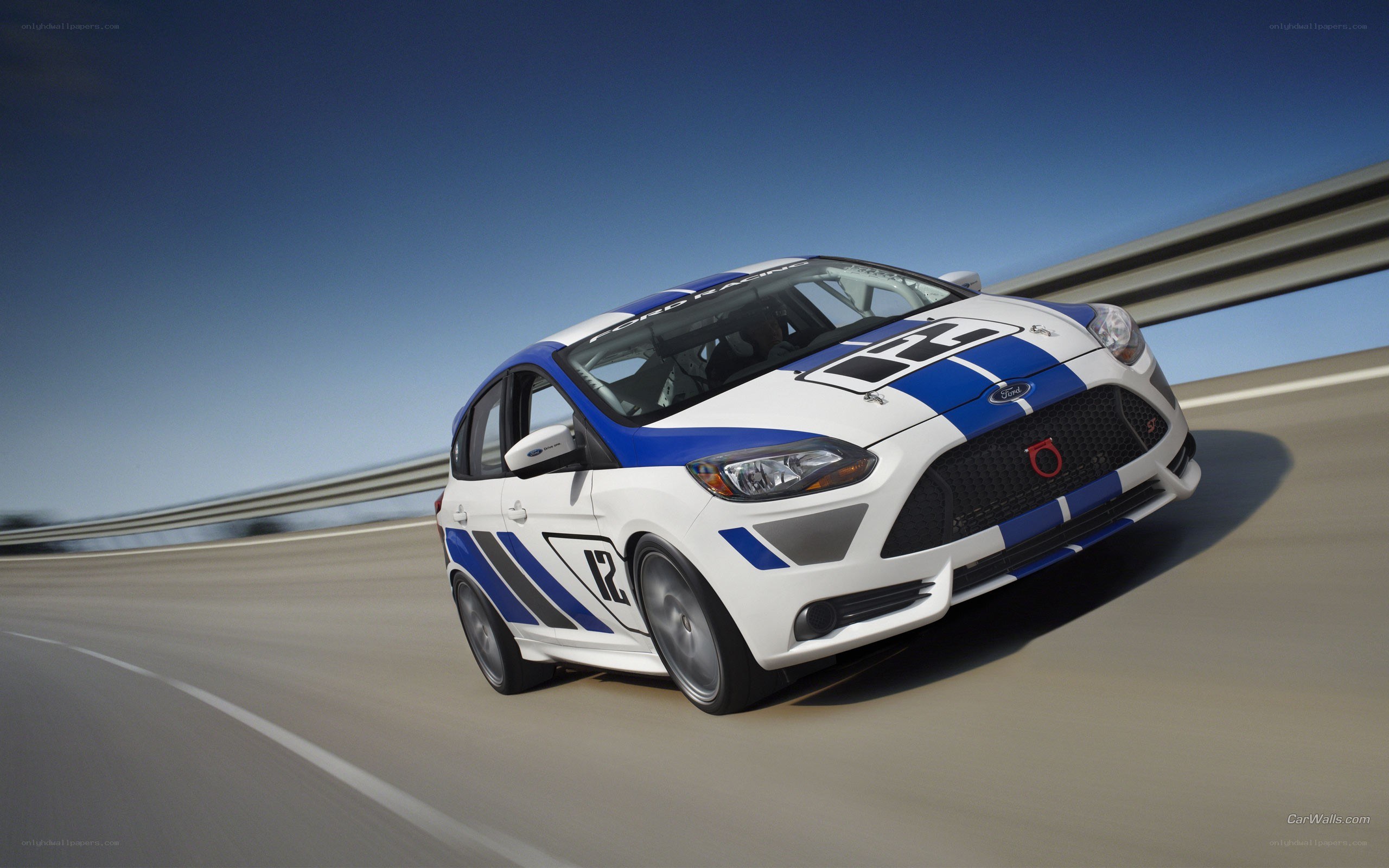 white and blue race car