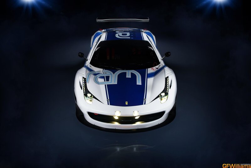 white and blue race car