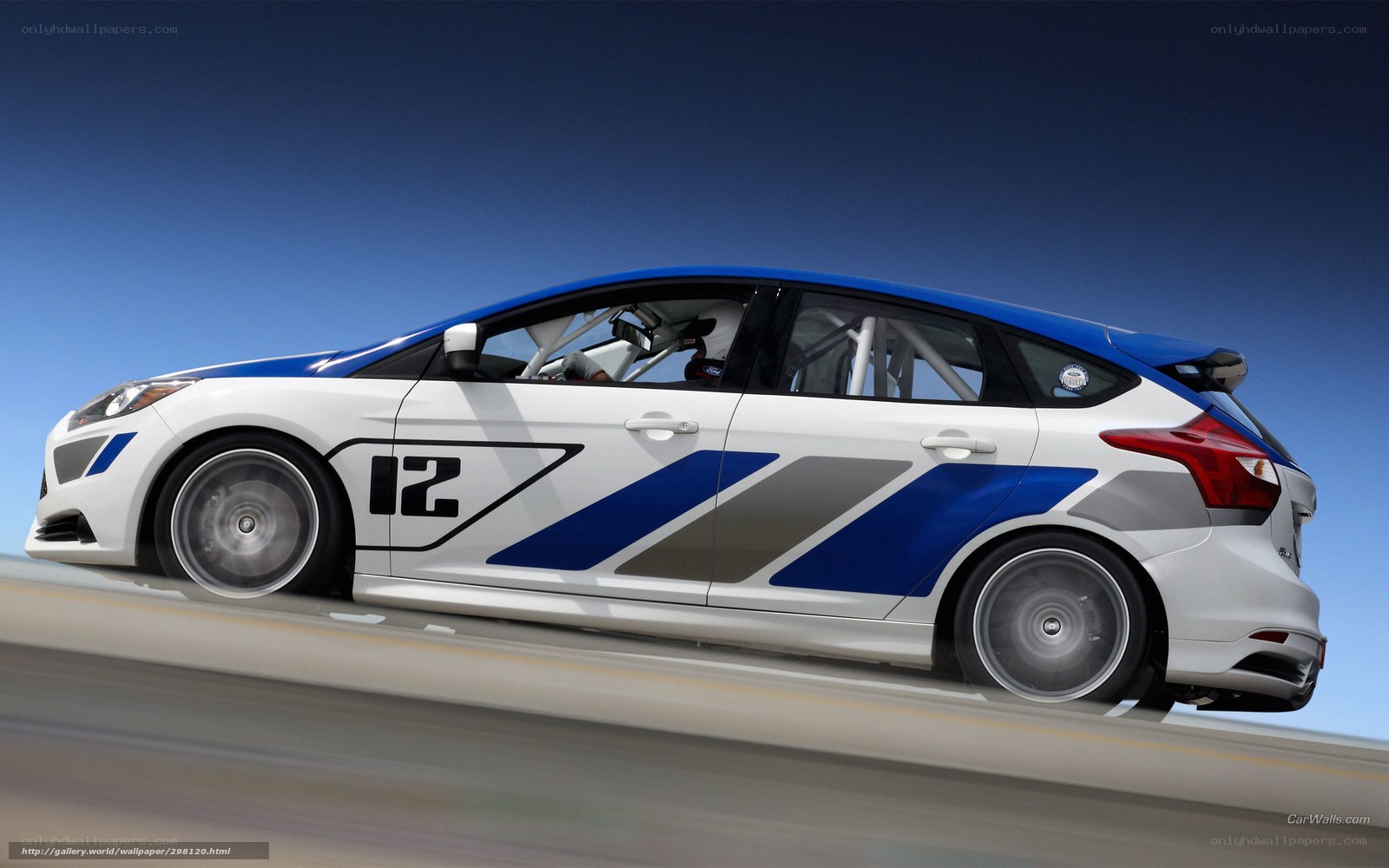 white and blue race car