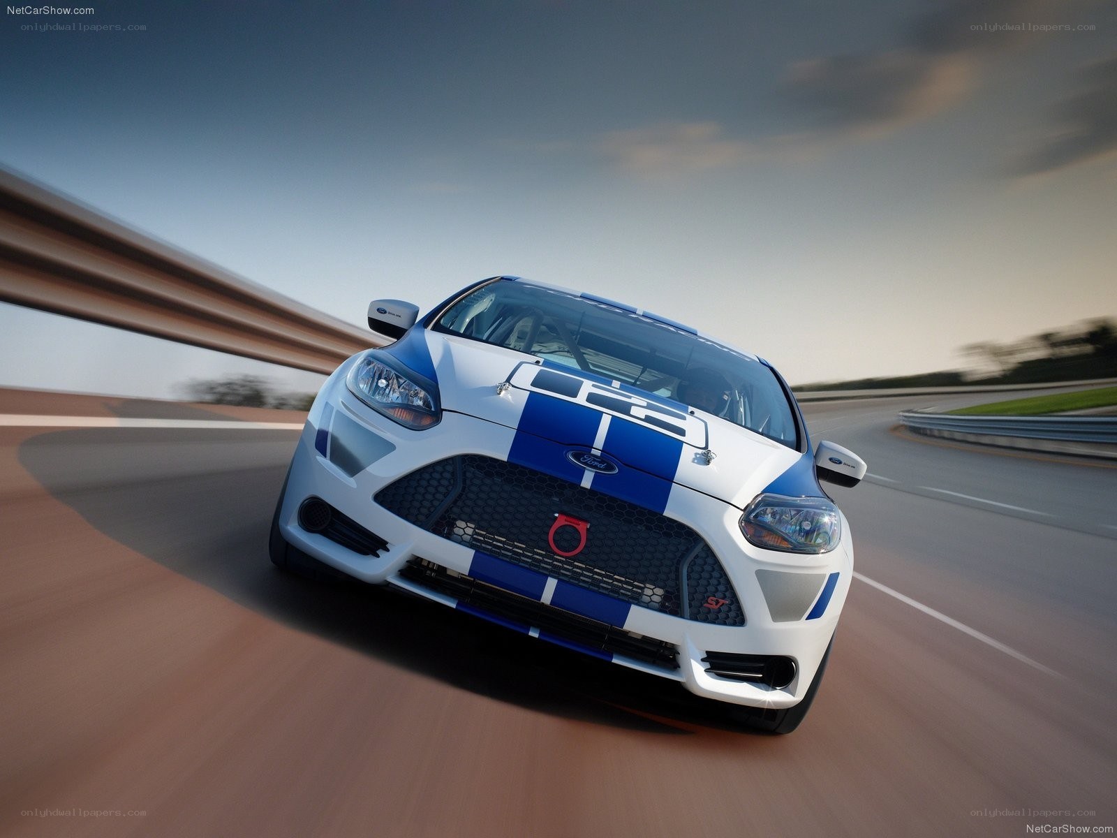 white and blue race car