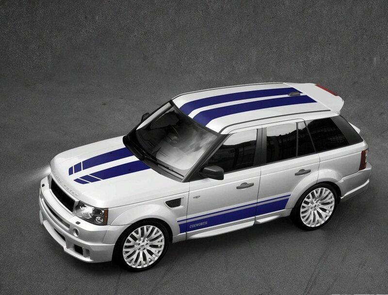 white and blue range rover