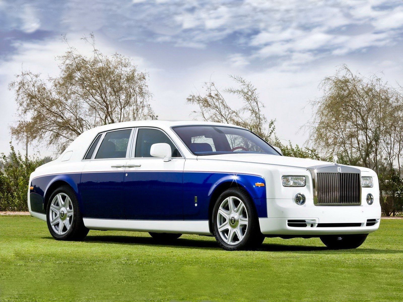 white and blue Rolls-Royce