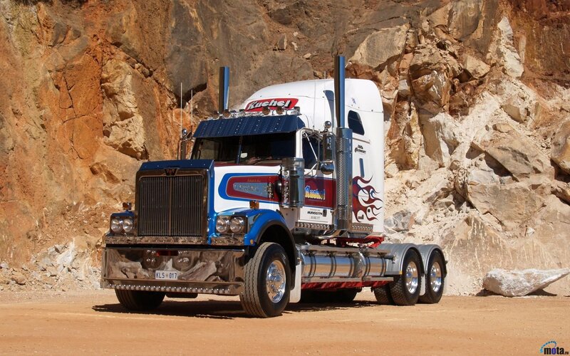 White and Blue Semi-truck — Dramatic