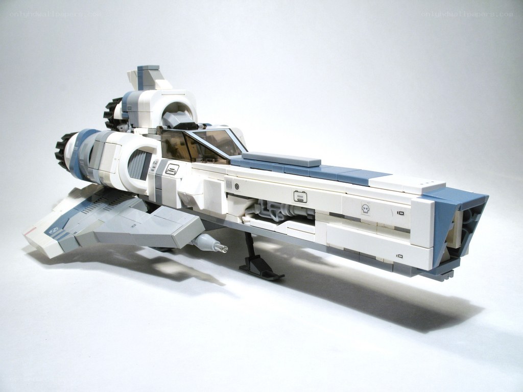 white and blue spaceship model