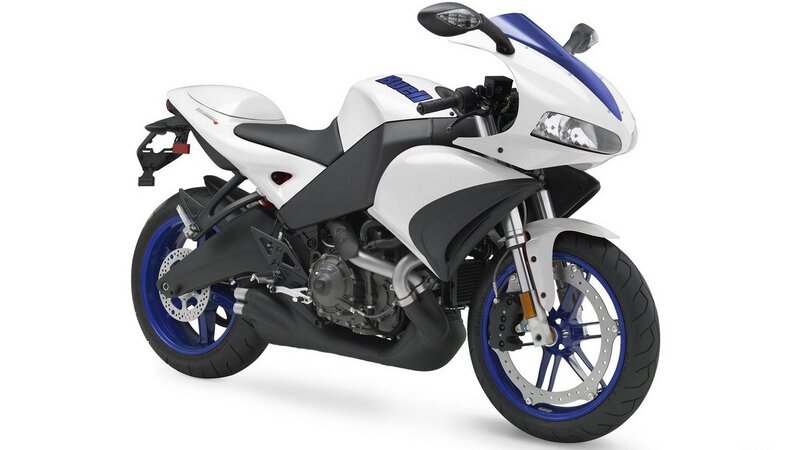 white and blue sport motorcycle