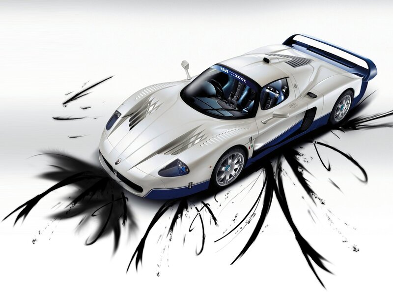 White and blue sports car