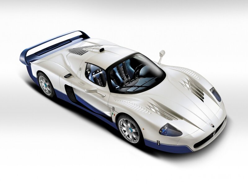 white and blue sports car