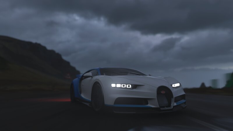 White and Blue Sports Car — Dramatic, Night