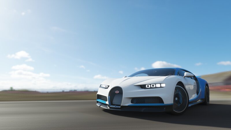 White and Blue Sports Car — Dynamic, Afternoon, 3d Render