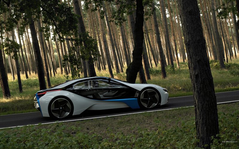 White and Blue Sports Car — Serene, Afternoon, Digital Art