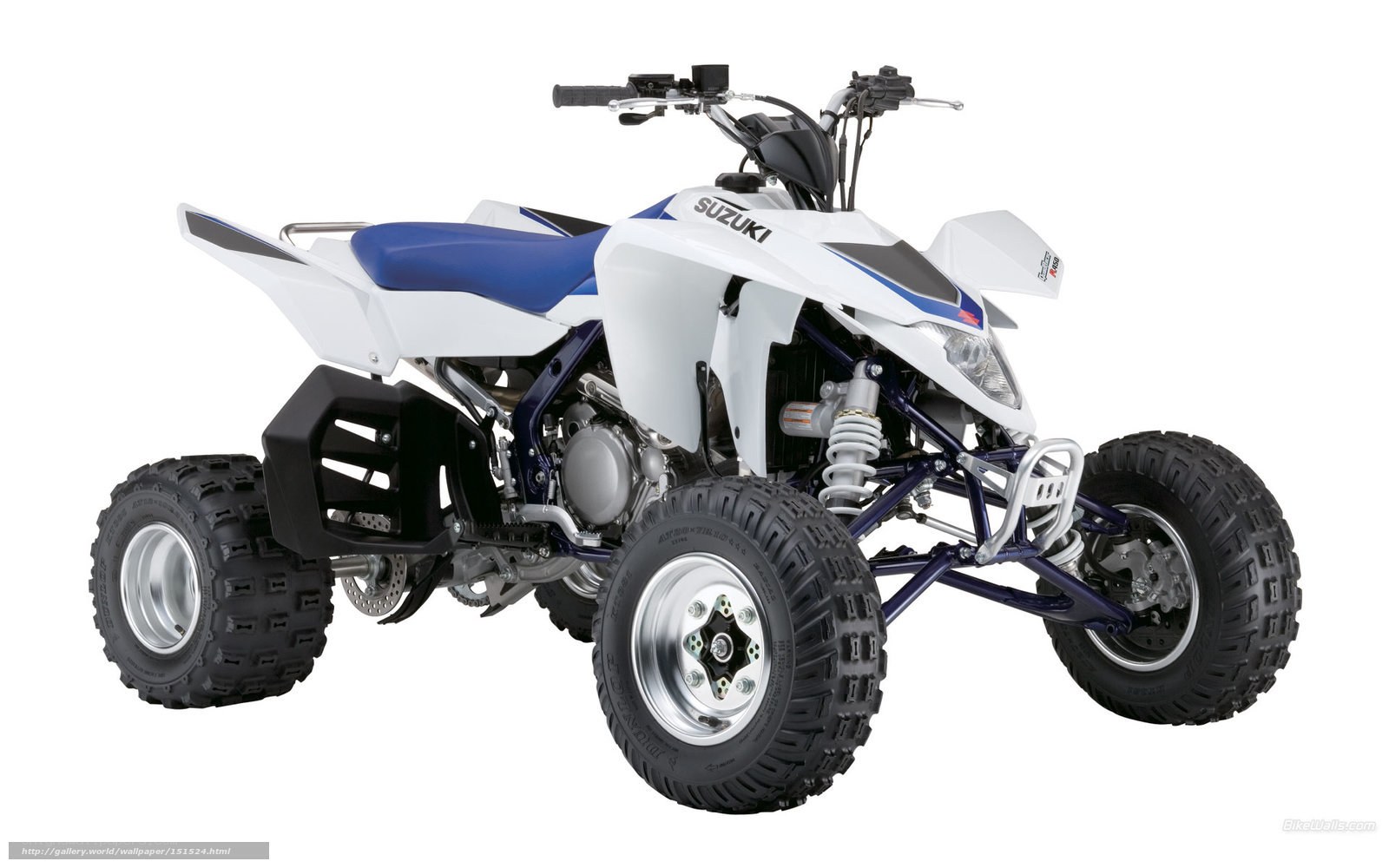 White and blue Suzuki ATV