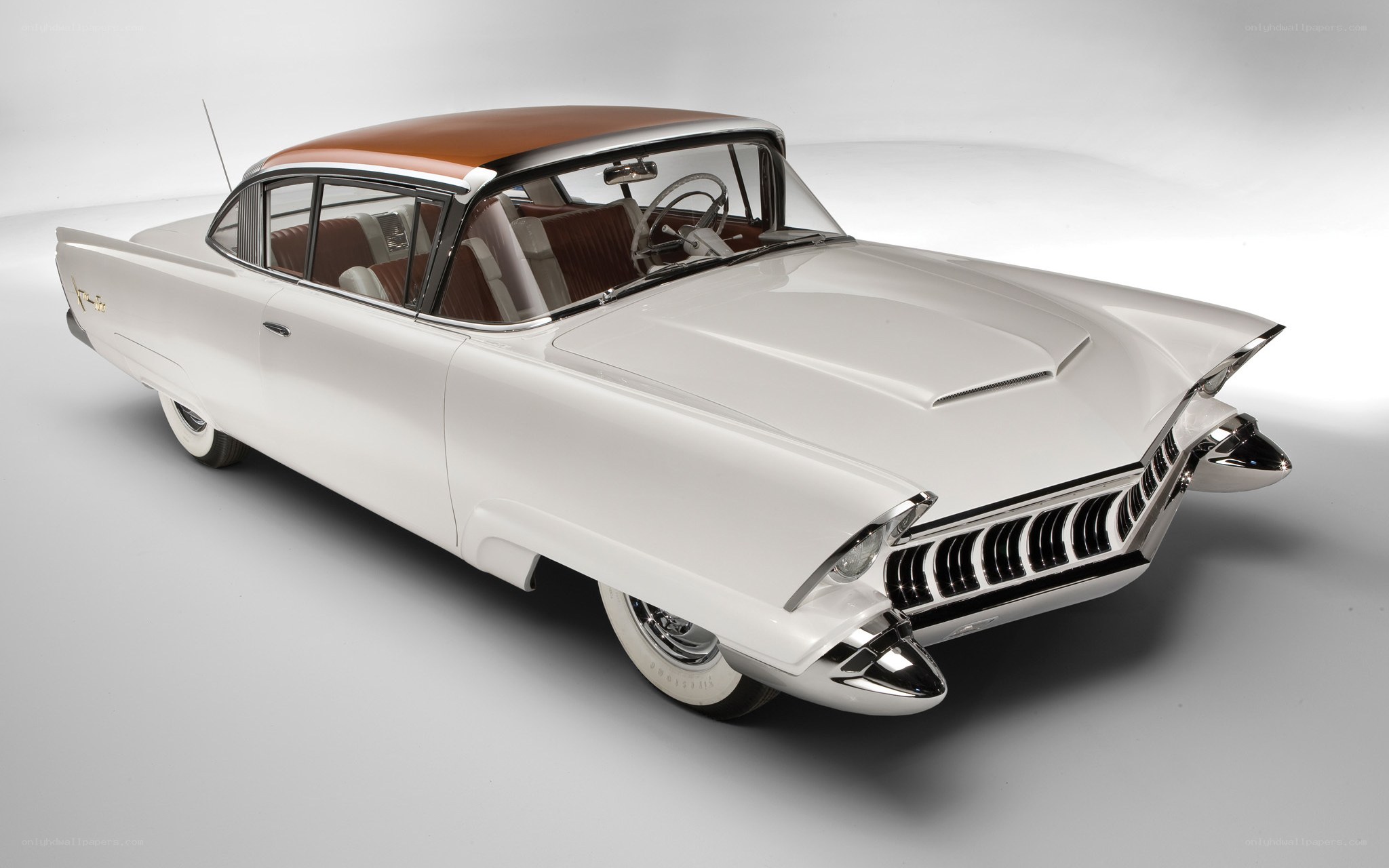 White and brown classic car