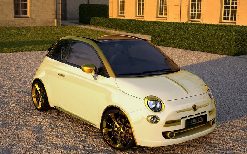 White and gold Fiat car