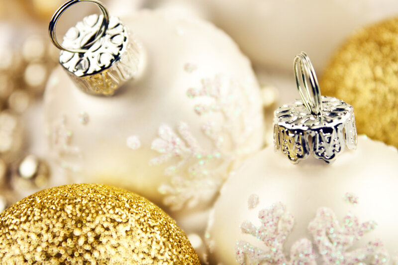 White and Gold Ornaments — Festive, Winter, Photograph, Snowflakes