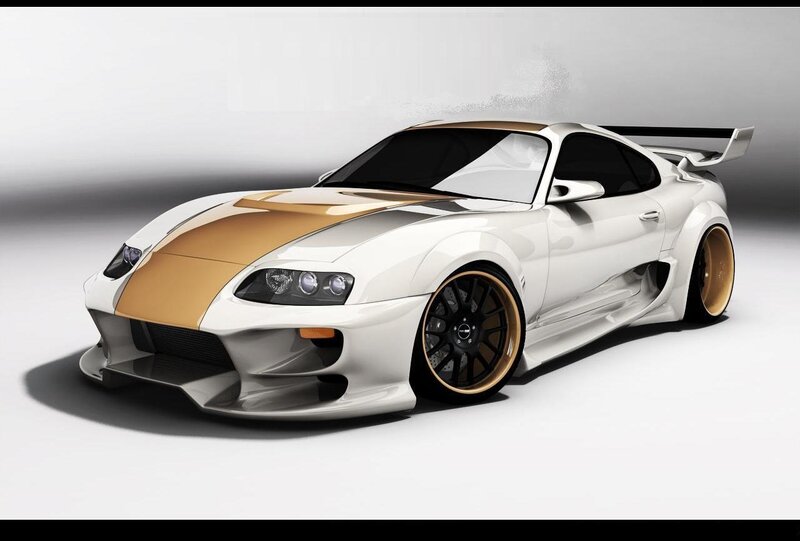 white and gold sports car