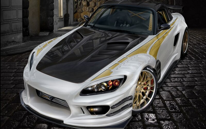 White and Gold Sports Car — Dramatic, Photograph