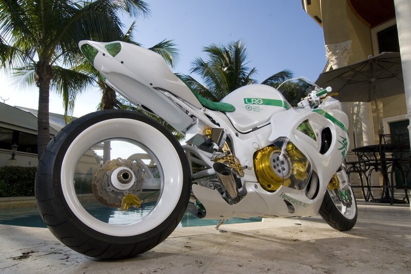 White and green custom motorcycle