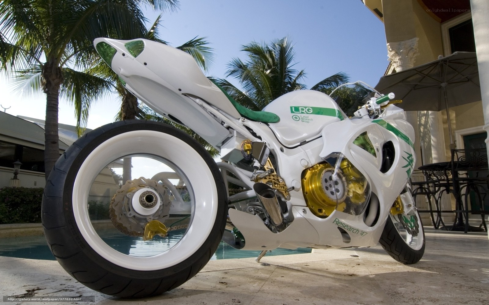 White and green custom motorcycle