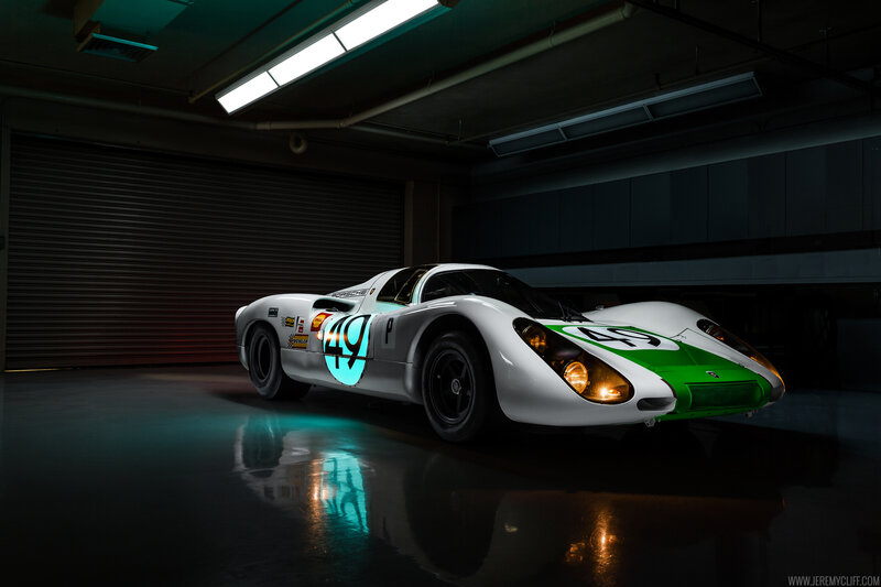 White and Green Race Car — Dramatic