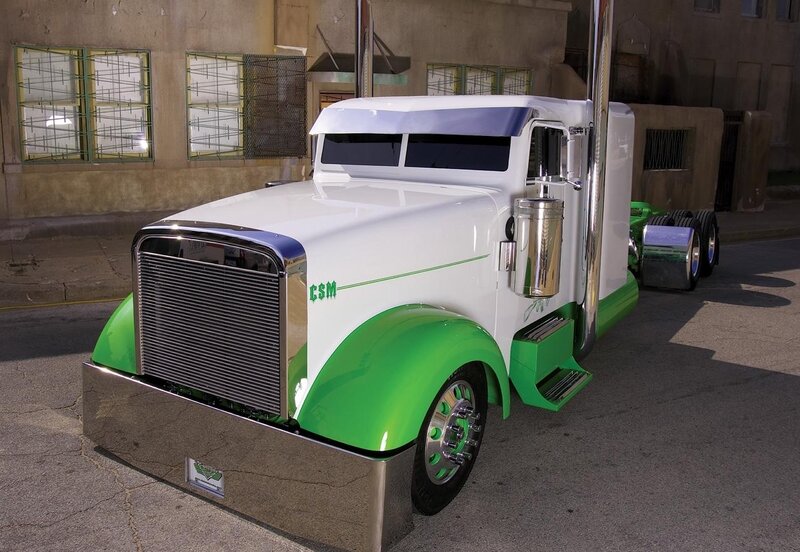 White and Green Semi-truck