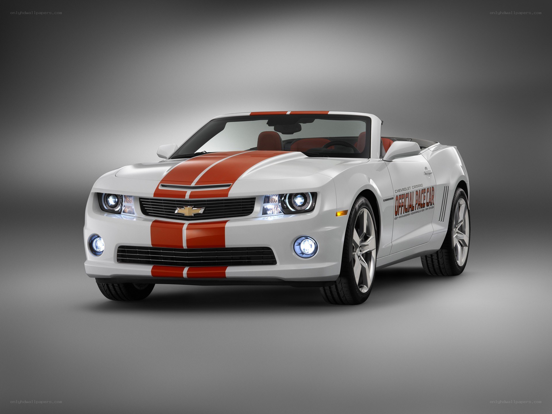 White and orange Camaro convertible