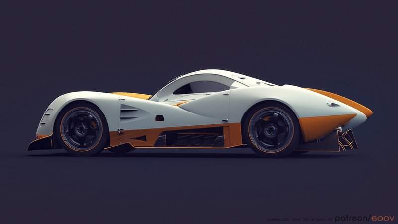 White and Orange Race Car — Dramatic, 3d Render