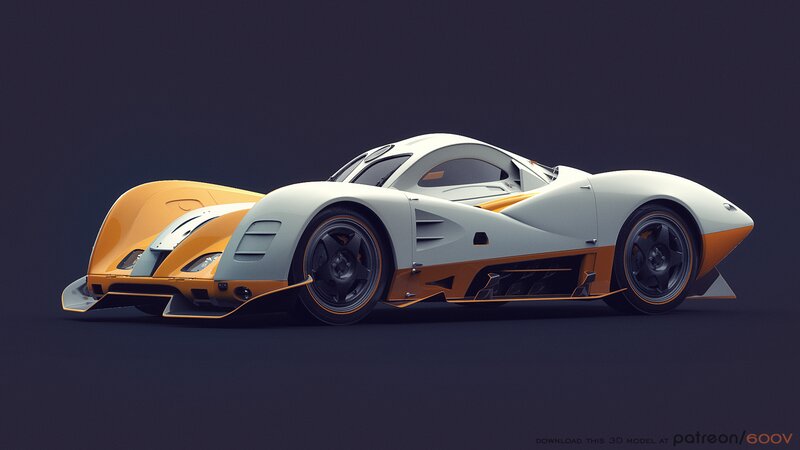 White and Orange Race Car — Dramatic, 3d Render, Wheels