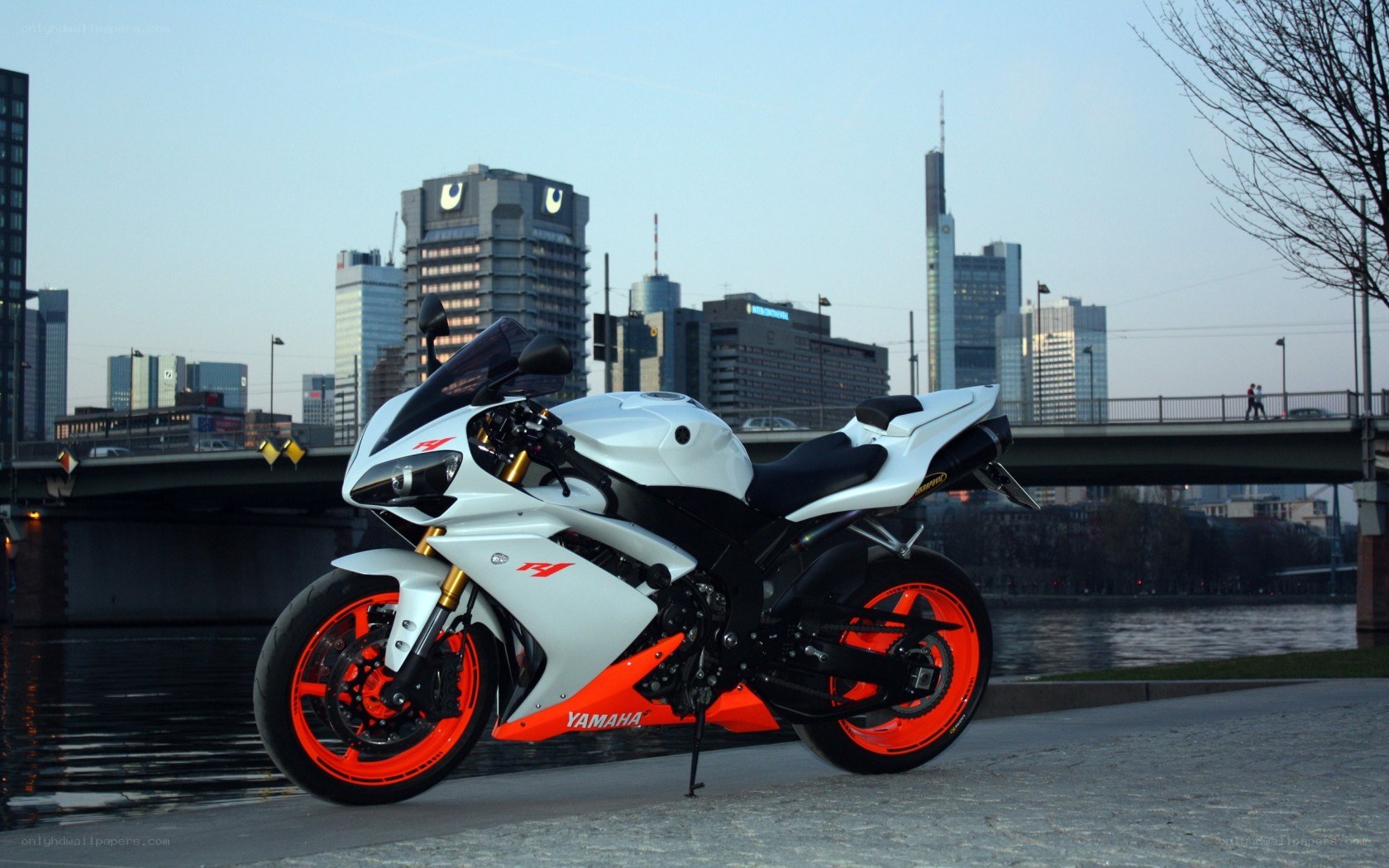 White and orange Yamaha motorcycle