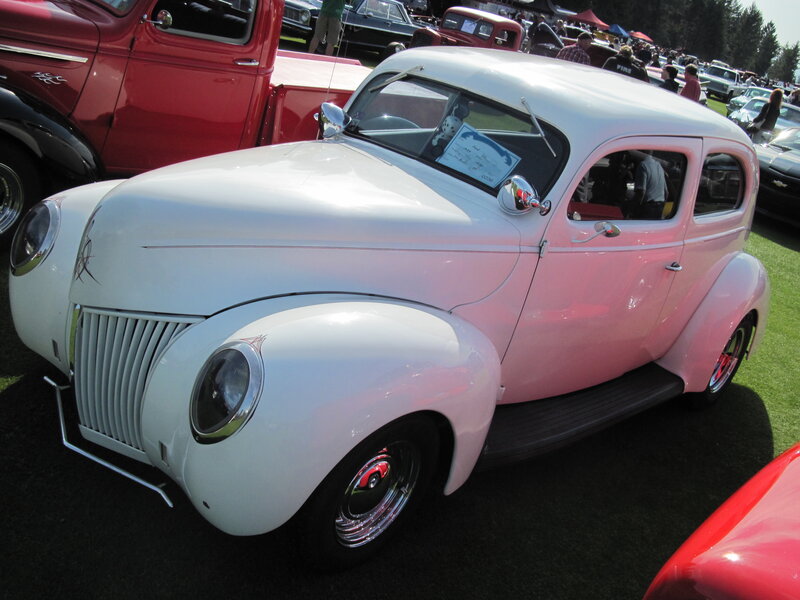 White and Pink Vintage Car