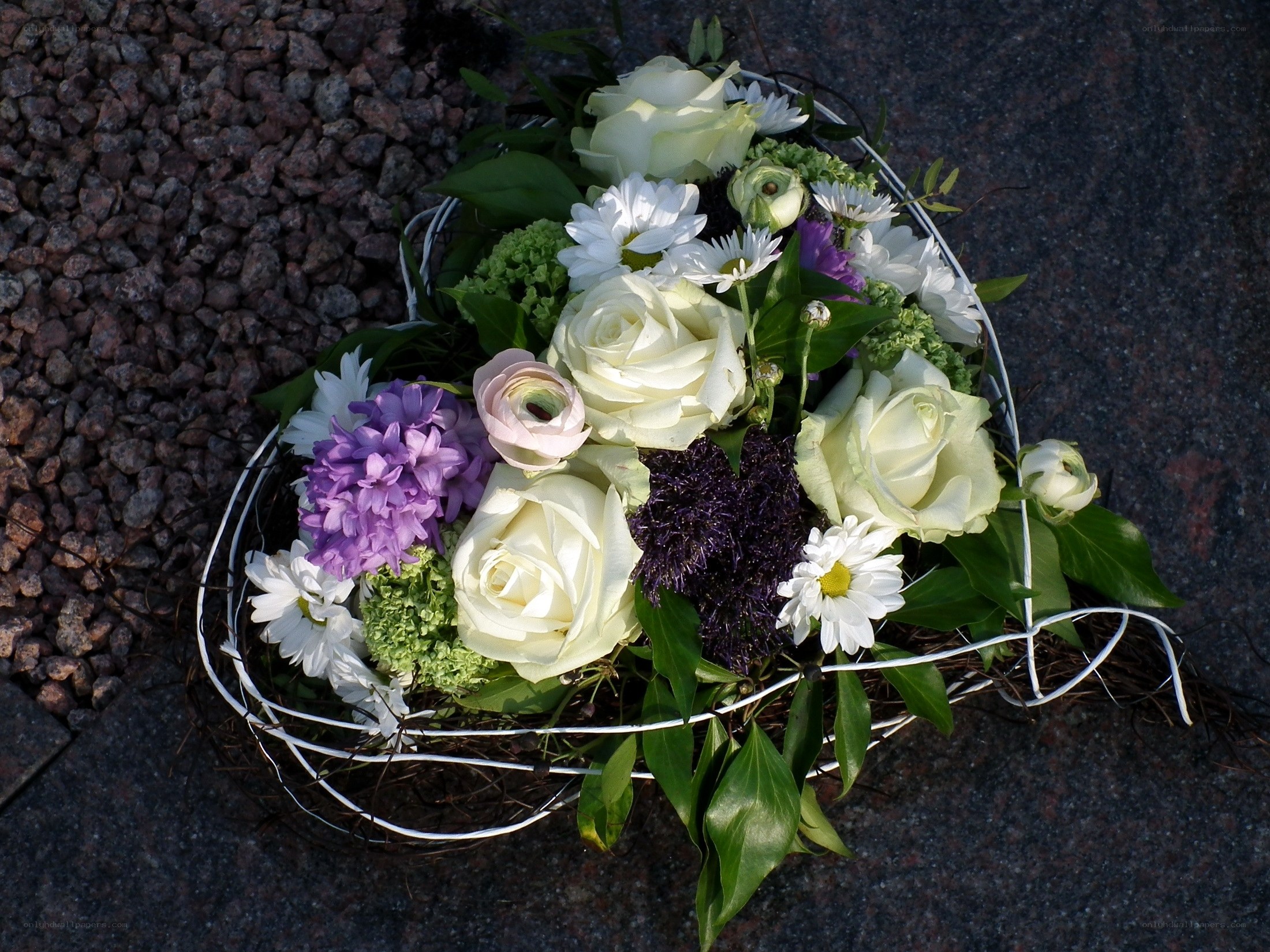 white and purple flower arrangement