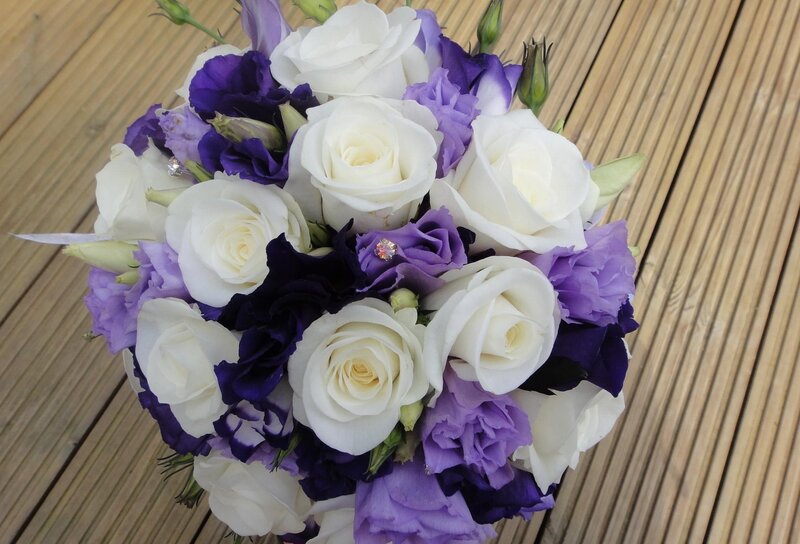 white and purple flower bouquet
