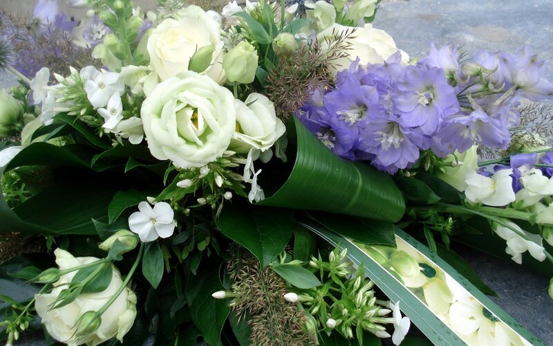 white and purple flower bouquet