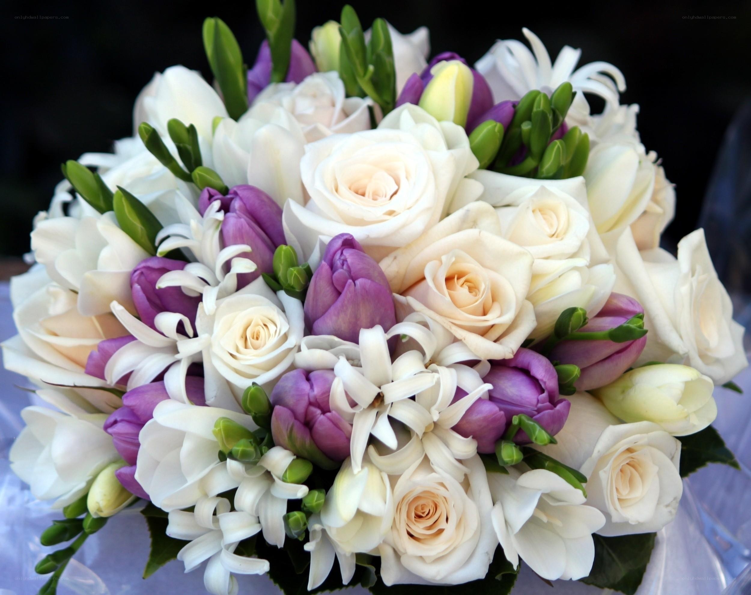 white and purple flower bouquet