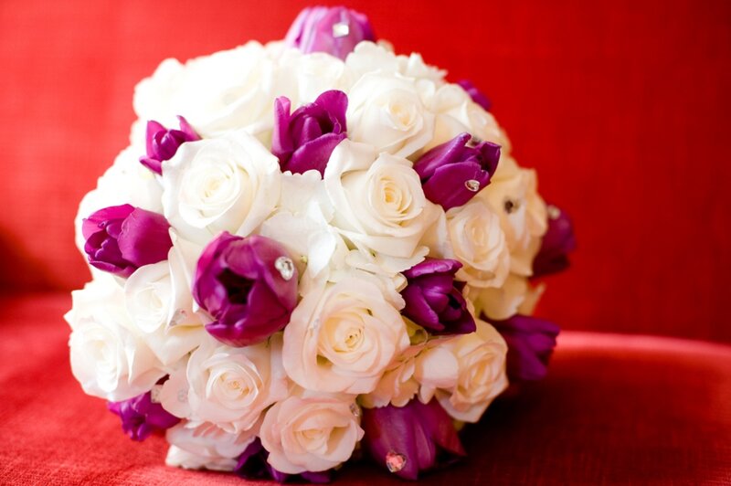 White and Purple Flower Bouquet — Red