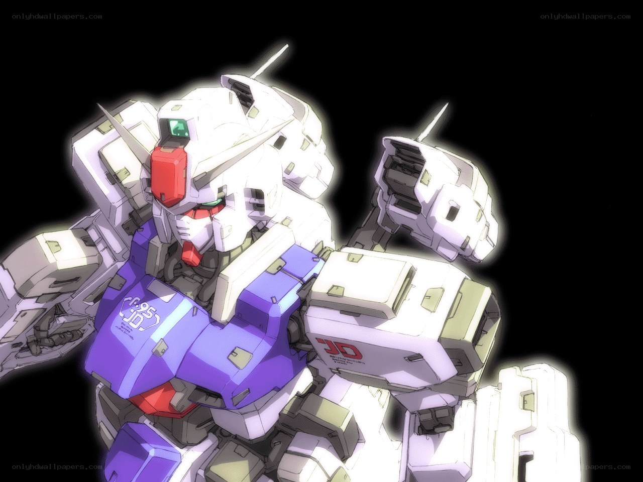 white and purple mobile suit