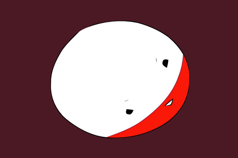 white and red character face